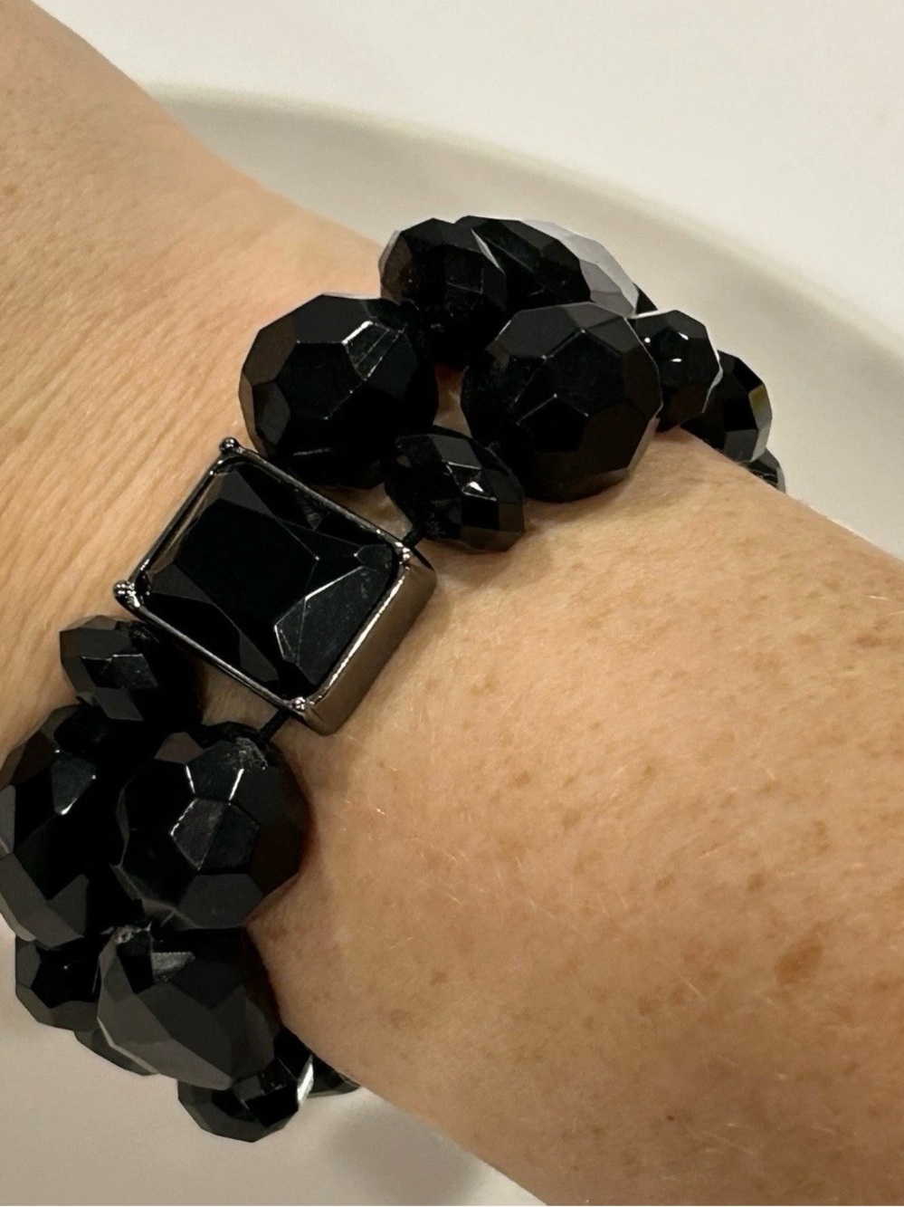 Lia Sophia Front Row Black Large Bead w Crystal Stretch Bracelet Wedding Office - Picture 5 of 8